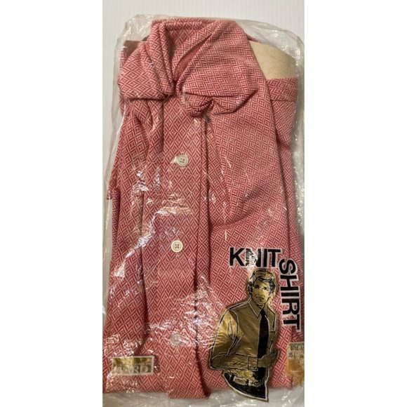 Vintage Men's Long Sleeve Knit Shirt Montgomery Wards 16 1/2 - 34  Red No Iron - Picture 4 of 6